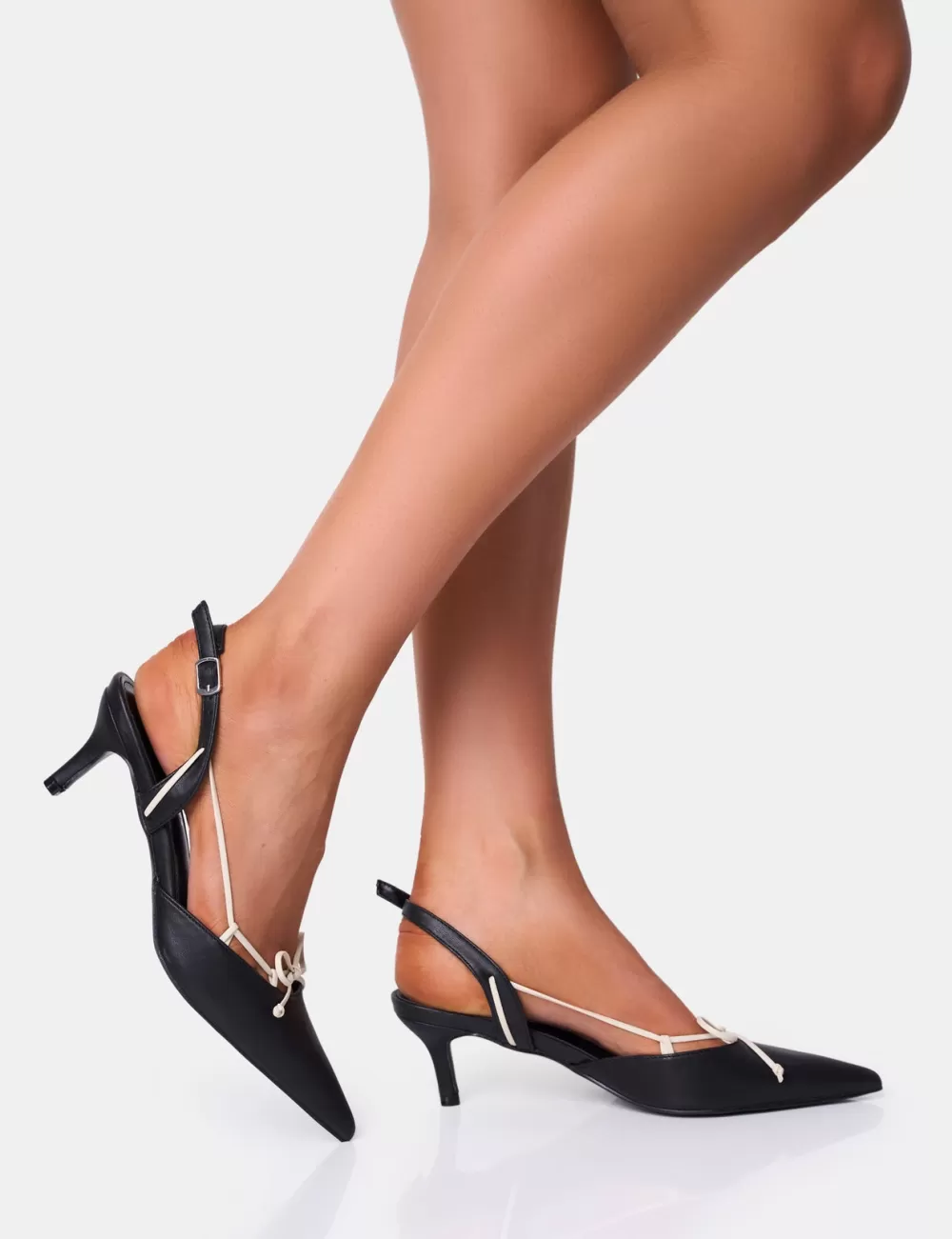 Store Public Desire Rai Wide Fit Bow Detail Slingback Court Mid Heels Black