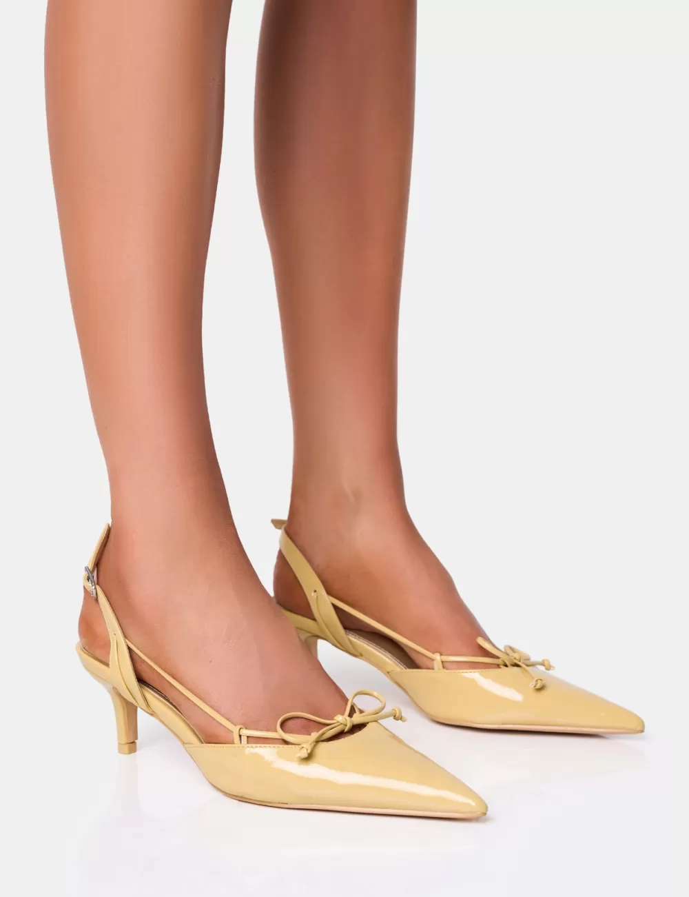 Flash Sale Public Desire Rai Custard Cream Bow Detail Slingback Court Mid Heels Black