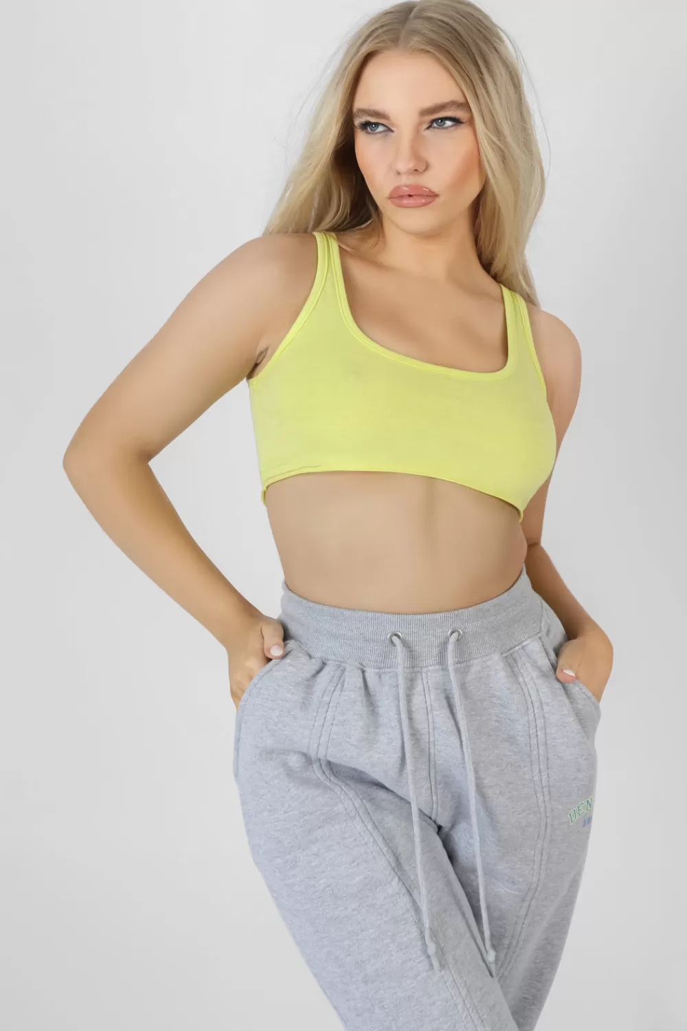 Best Public Desire Raw Hem Scoop Neck Crop Top Lime Green