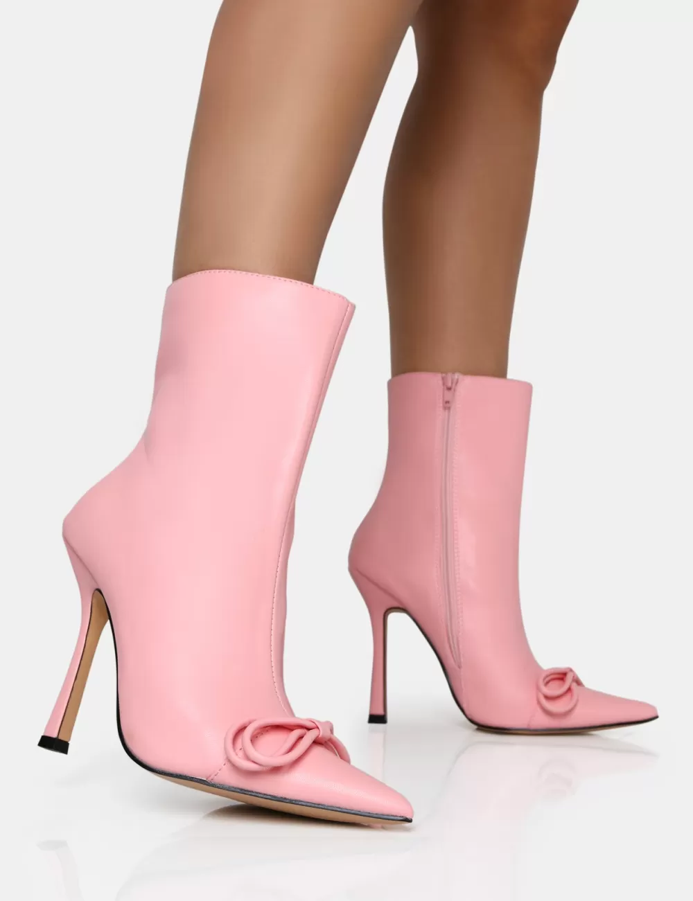 Cheap Public Desire Rhia Pu Bow Pointed Toe Stiletto Ankle Boots Pink