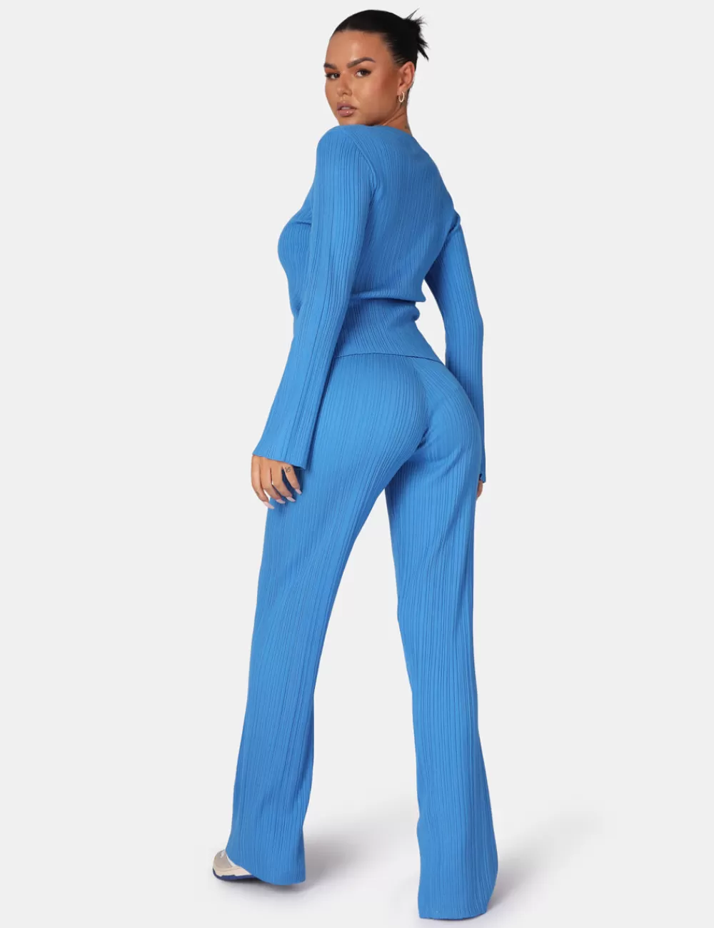 Online Public Desire Ribbed Knitted Trousers Blue