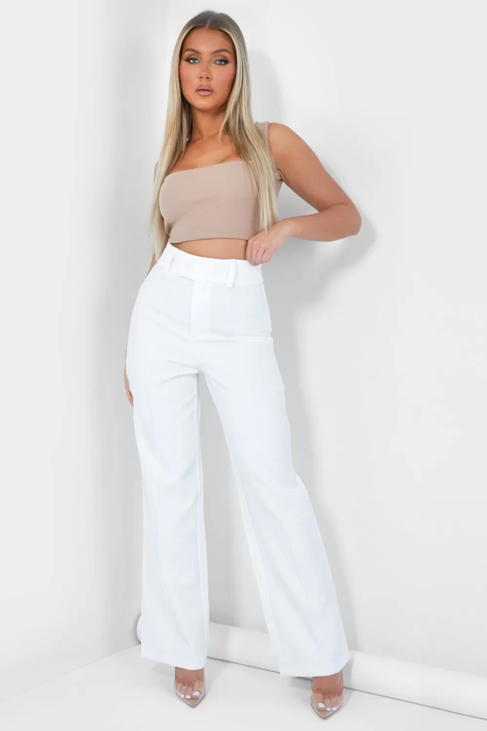 Clearance Public Desire Ribbed Square Neck Crop Top Camel Brown