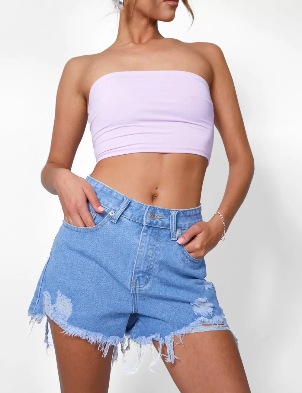 Outlet Public Desire Ripped Denim Short High Waisted Blue Wash