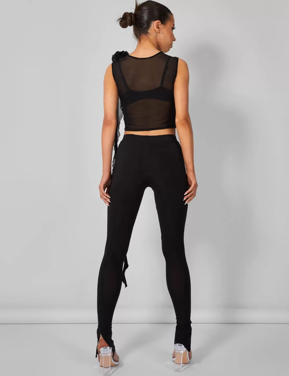 Online Public Desire Rose Detail Slinky Trouser Black