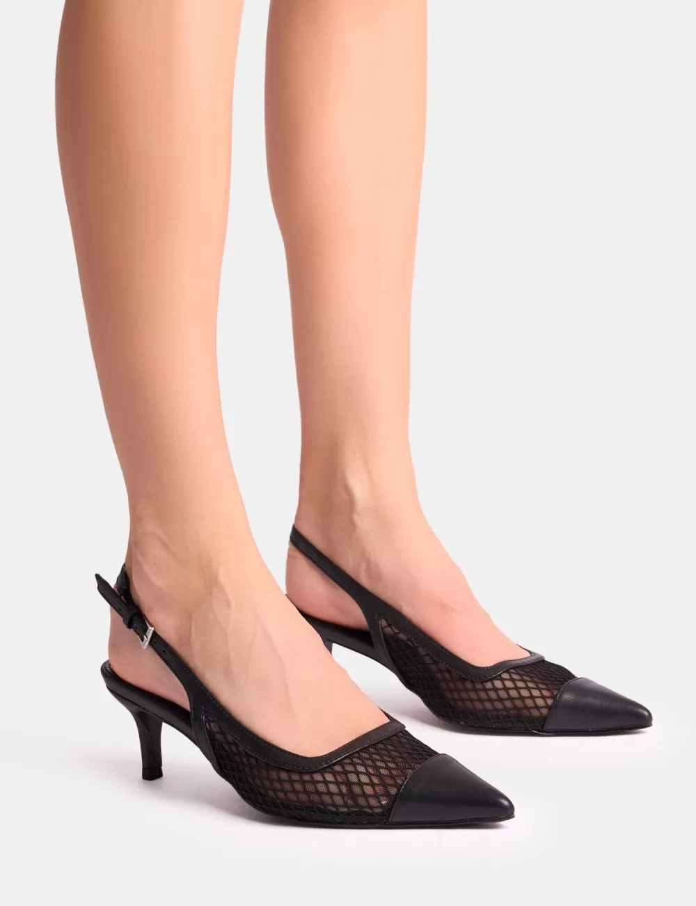 Shop Public Desire Roue Mesh Detail Slingback Mid Court Heels Black