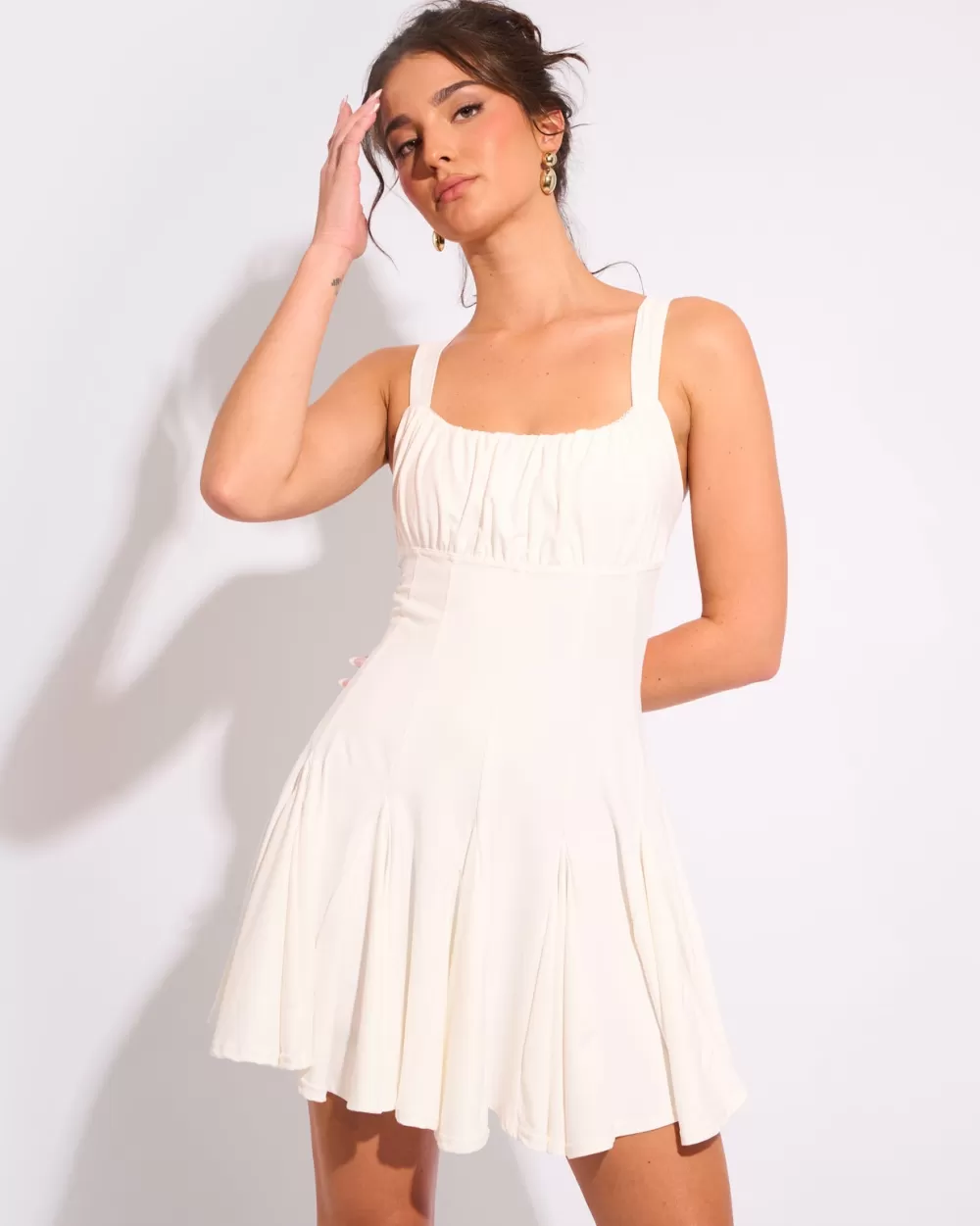 Hot Public Desire Ruched Detail Mini Skater Dress Ivory