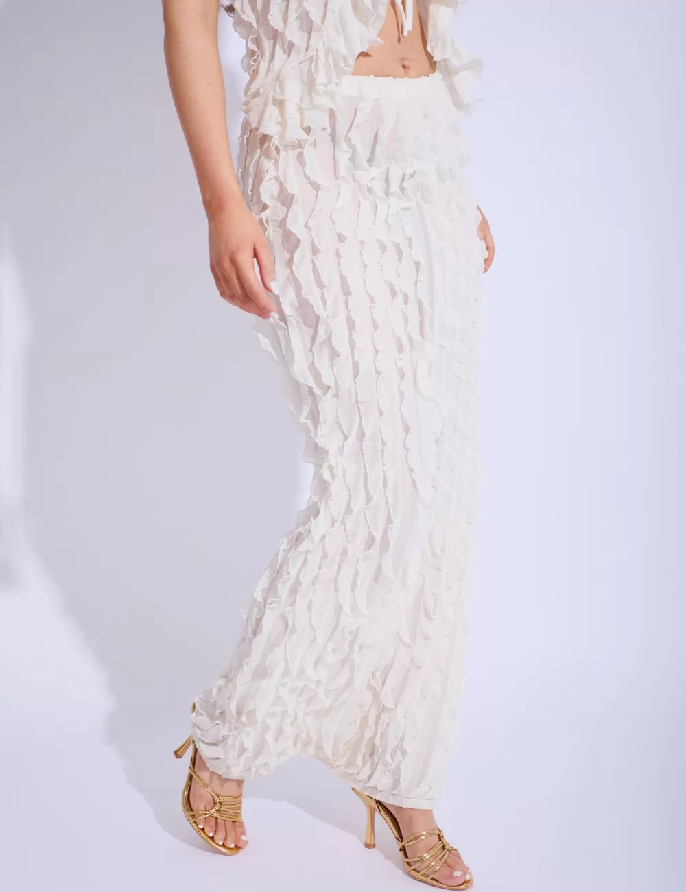 Best Sale Public Desire Ruffled Detail Maxi Skirt Cream