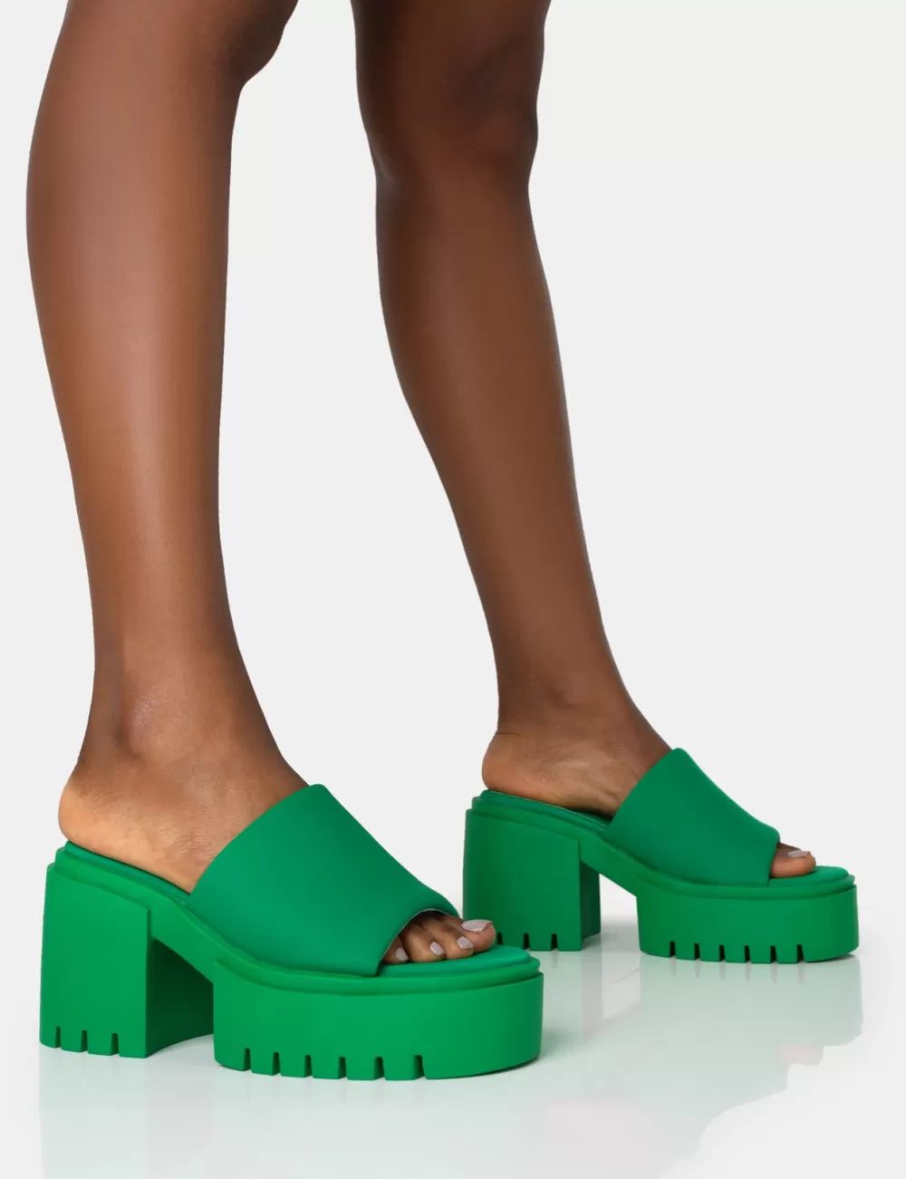 Outlet Public Desire Sabeena Green Chunky Mule Round Toe Mid Heel Sandals