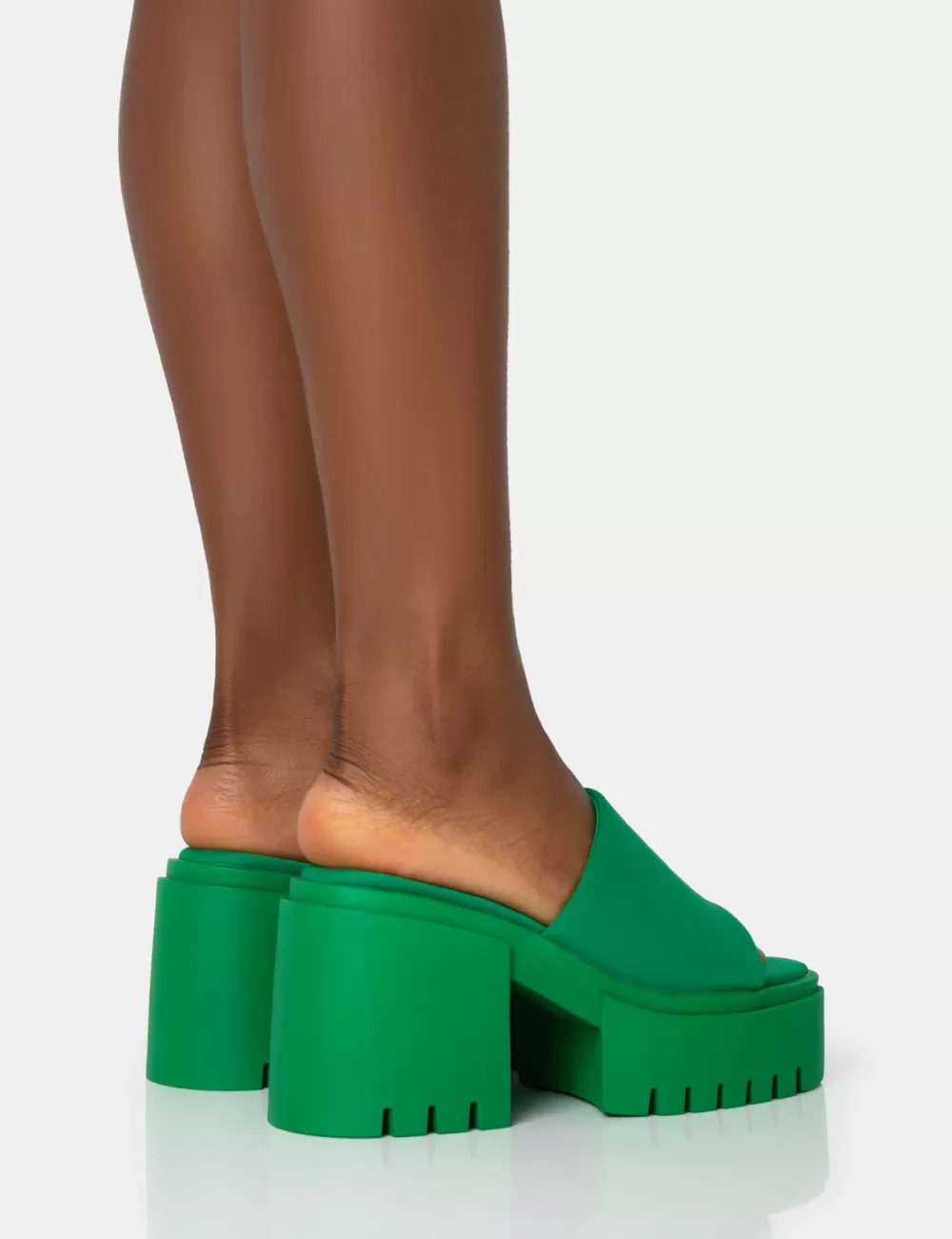 Outlet Public Desire Sabeena Green Chunky Mule Round Toe Mid Heel Sandals