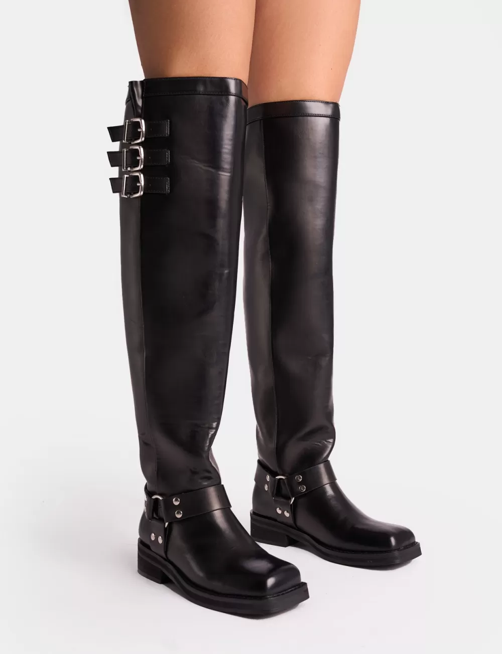 Flash Sale Public Desire Sagittarius Vintage Buckle Detail Over The Knee Boots Black