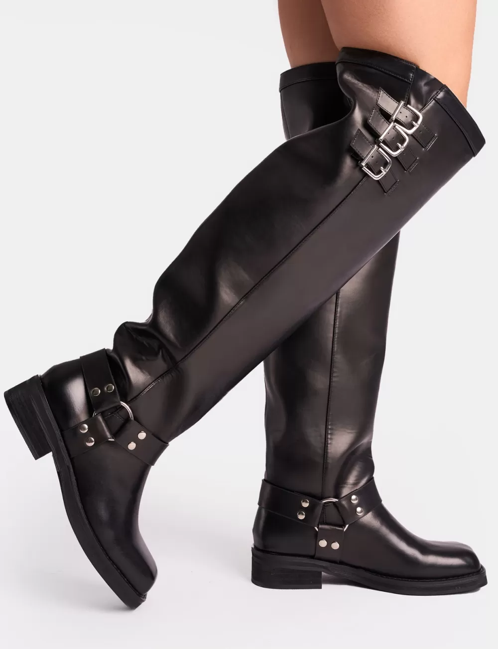 Flash Sale Public Desire Sagittarius Vintage Buckle Detail Over The Knee Boots Black