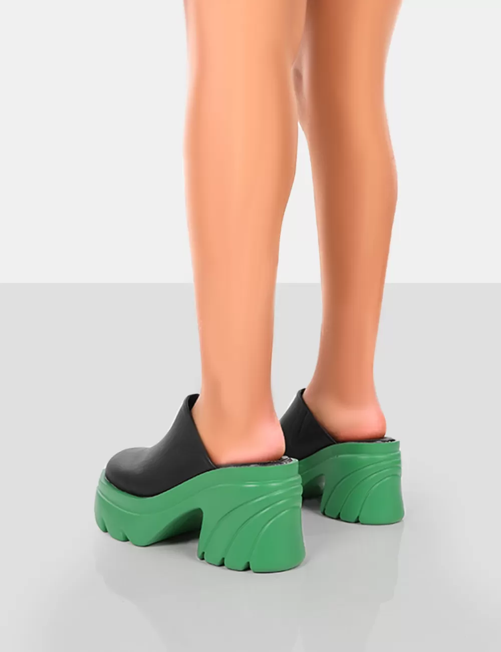 Store Public Desire Sandi PU Chunky Sole Block Heeled Mules Green