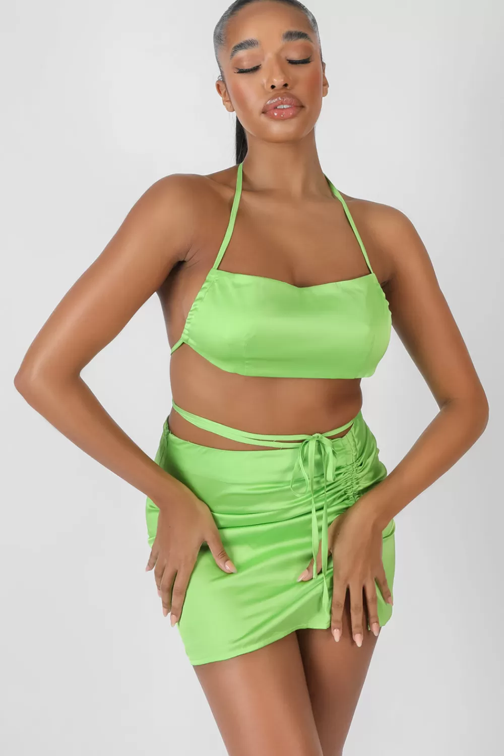 Hot Public Desire Satin Ruched Side Bralet Green