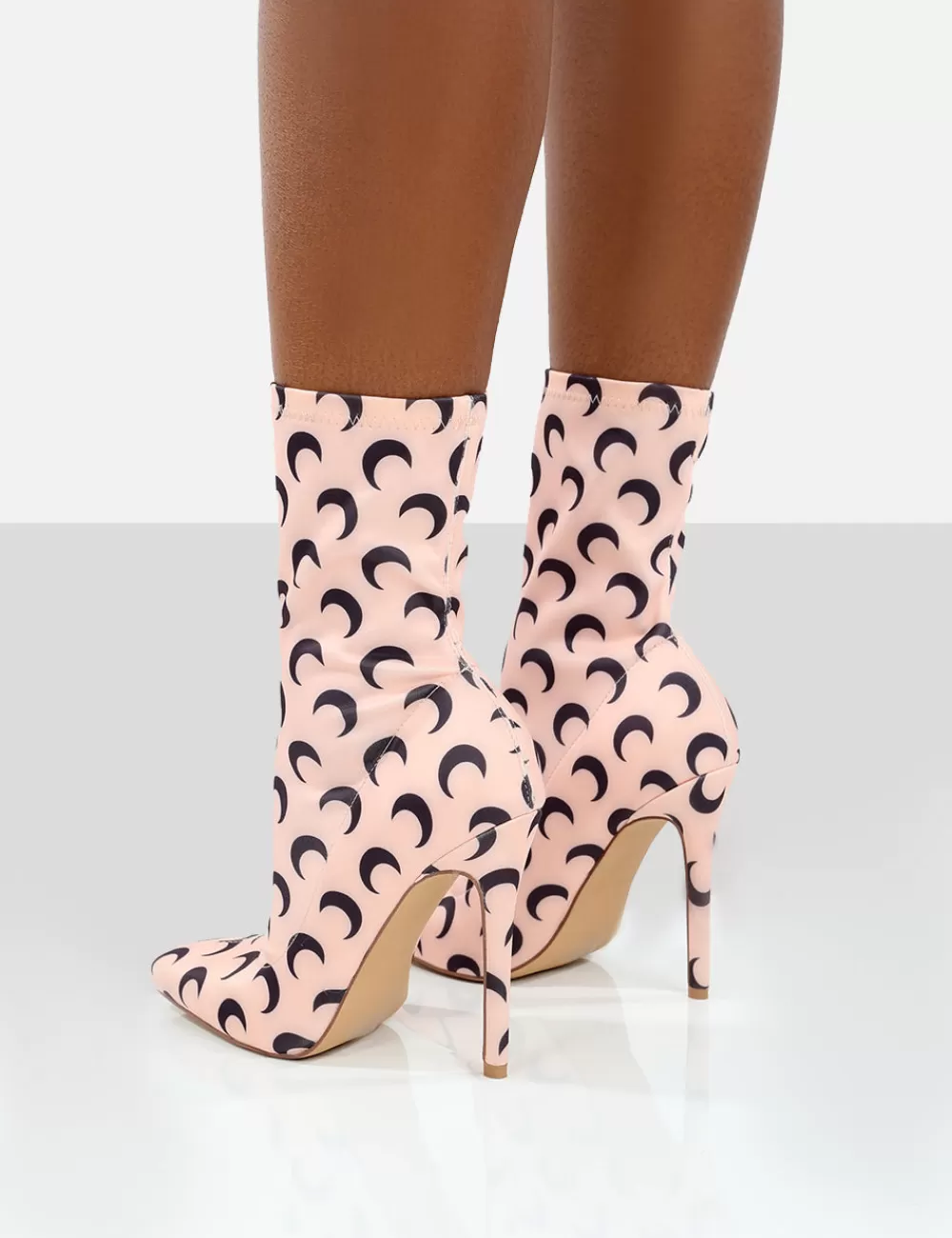 New Public Desire Saturn Return Pointed Toe Stiletto Printed Sock Boots Pink