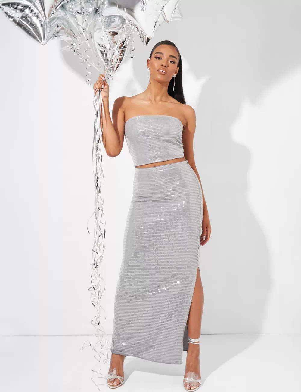 Flash Sale Public Desire Sequin Maxi Skirt Grey