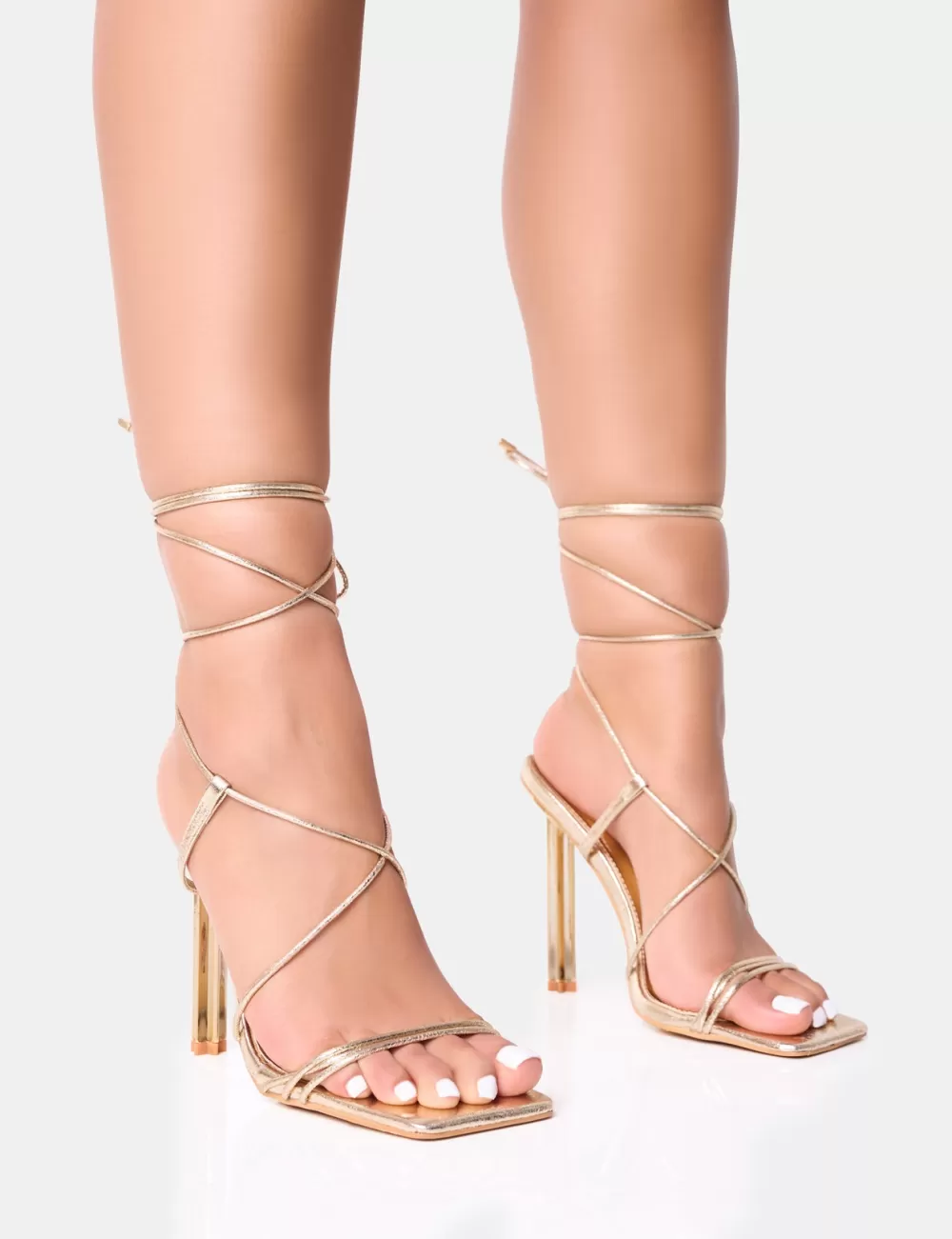 Online Public Desire Seren Strappy Square Toe Star Stiletto Heel Gold