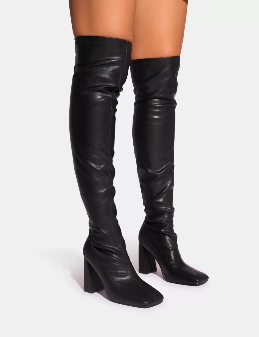 Clearance Public Desire Showoff Pu Block Heel Over the Knee Boot Black