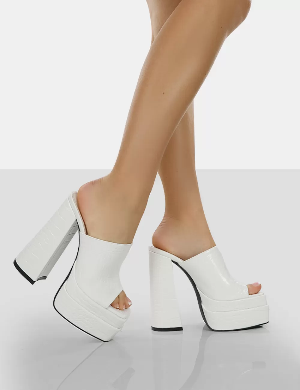 Best Public Desire Sky High Croc Chunky Platform High Heeled Mules White