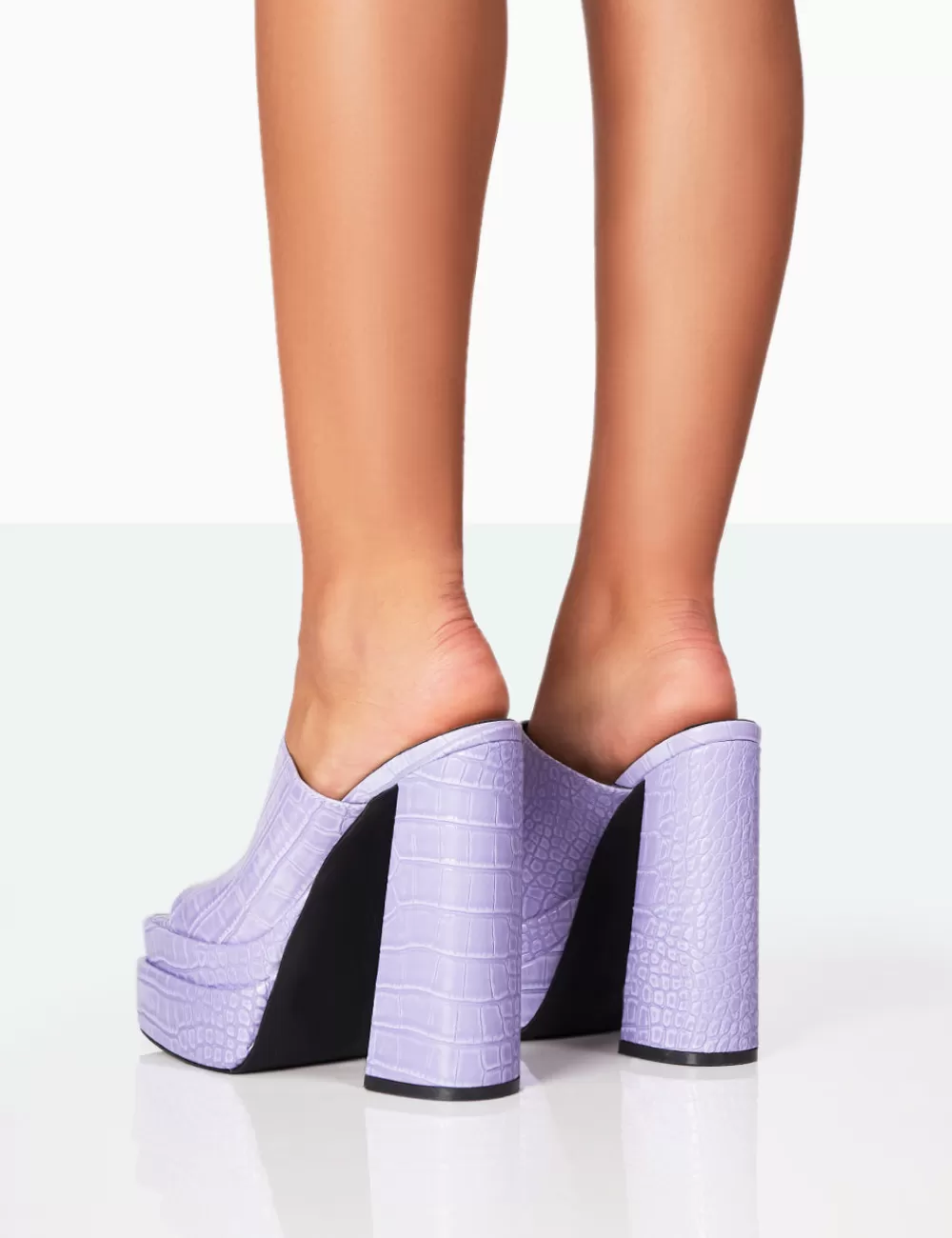 Cheap Public Desire Skyhigh Neon Croc Chunky Platform High Heeled Mules Purple