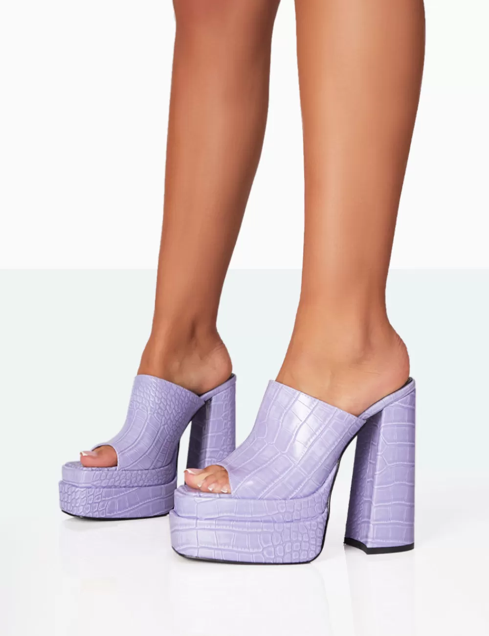 Cheap Public Desire Skyhigh Neon Croc Chunky Platform High Heeled Mules Purple