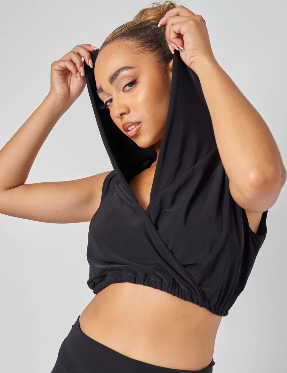 Clearance Public Desire Sleeveless Wrap Front Top With Hood Black