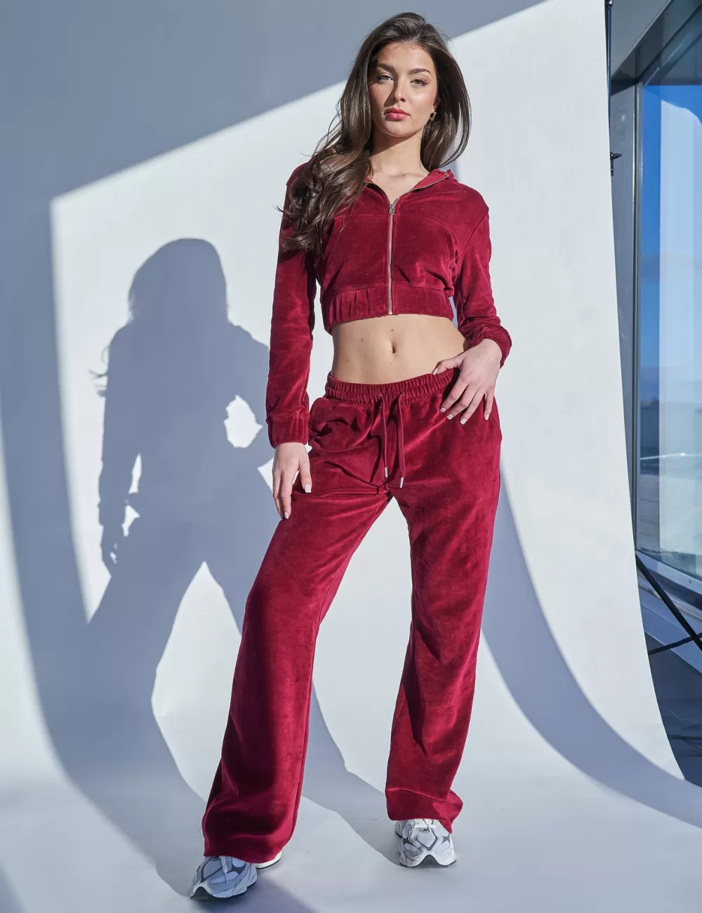 Best Sale Public Desire Slim Fit Velour Zip Through Cropped Hoodie Cherry Red