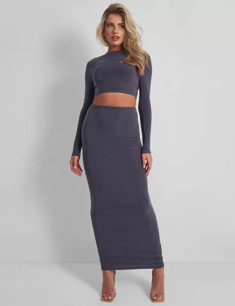 Cheap Public Desire Slinky Column Maxi Skirt Slate Grey