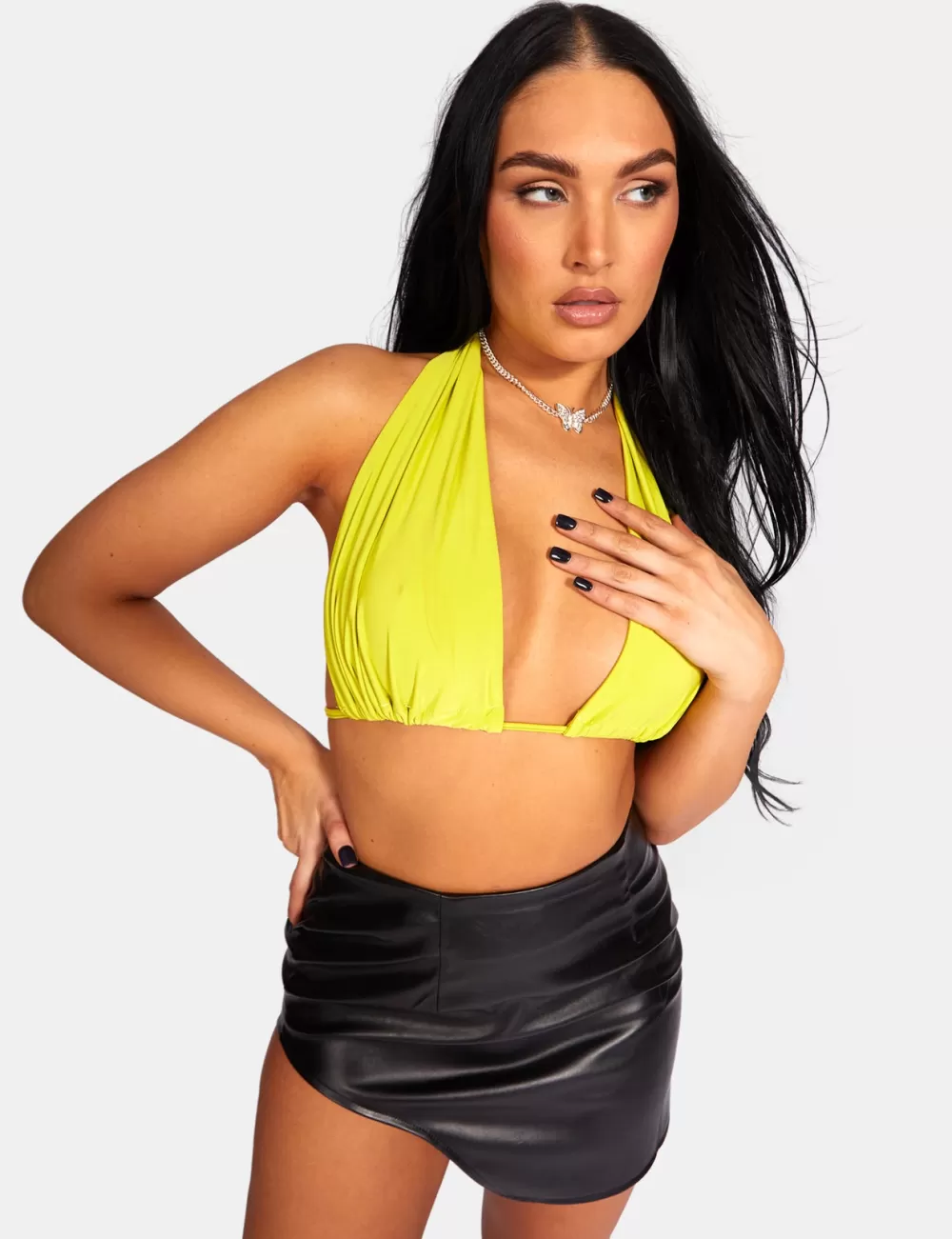 Shop Public Desire Slinky Halterneck Top Lime Green