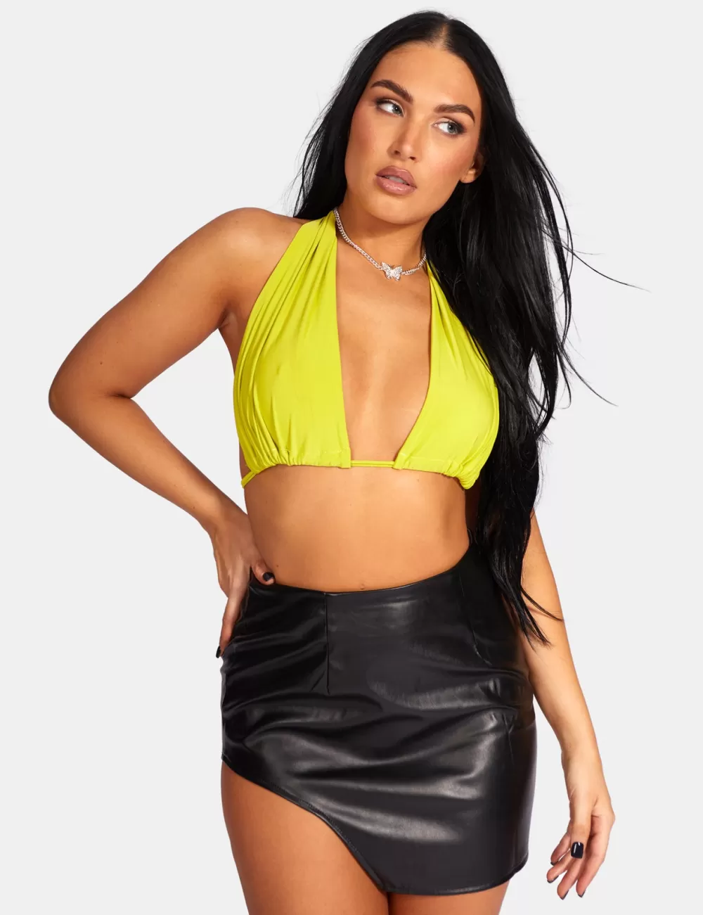 Shop Public Desire Slinky Halterneck Top Lime Green