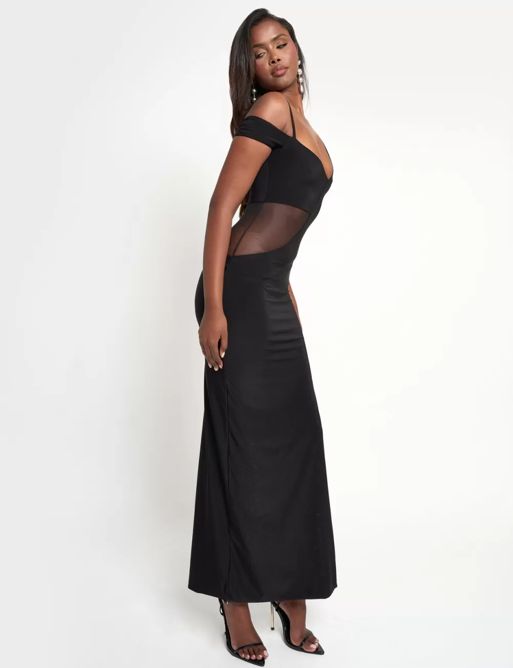 Discount Public Desire Slinky Mesh Cut Out Maxi Dress Black