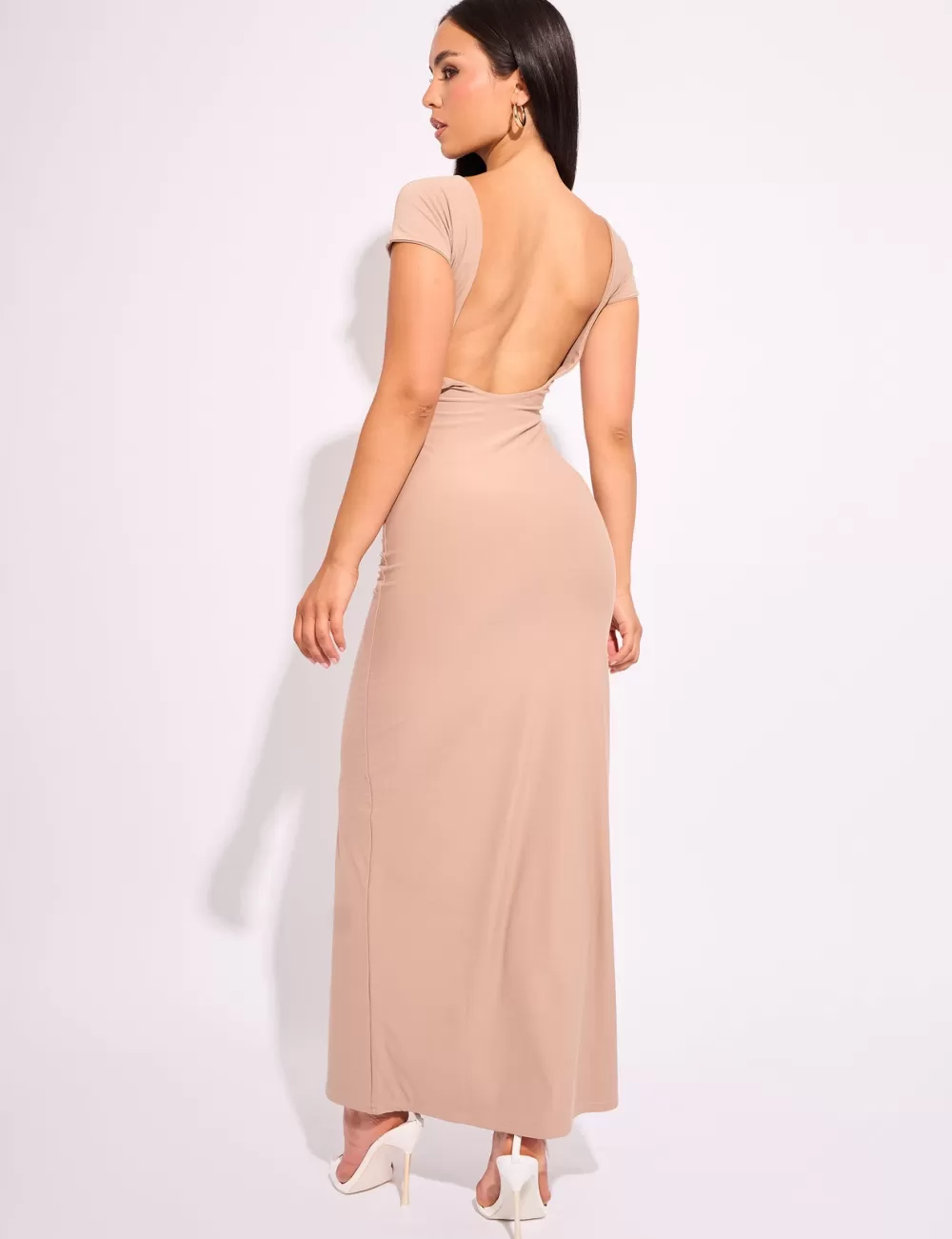 Hot Public Desire Slinky Open Back Detail Luxe Maxi Dress Stone