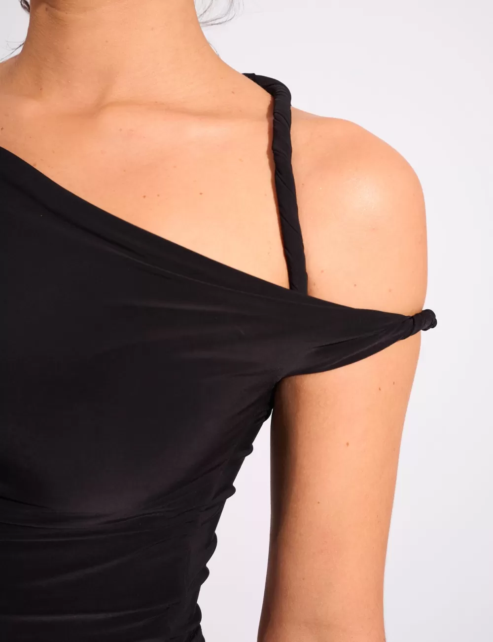 Online Public Desire Slinky Twist Strap Asymmetric Luxe Top Black