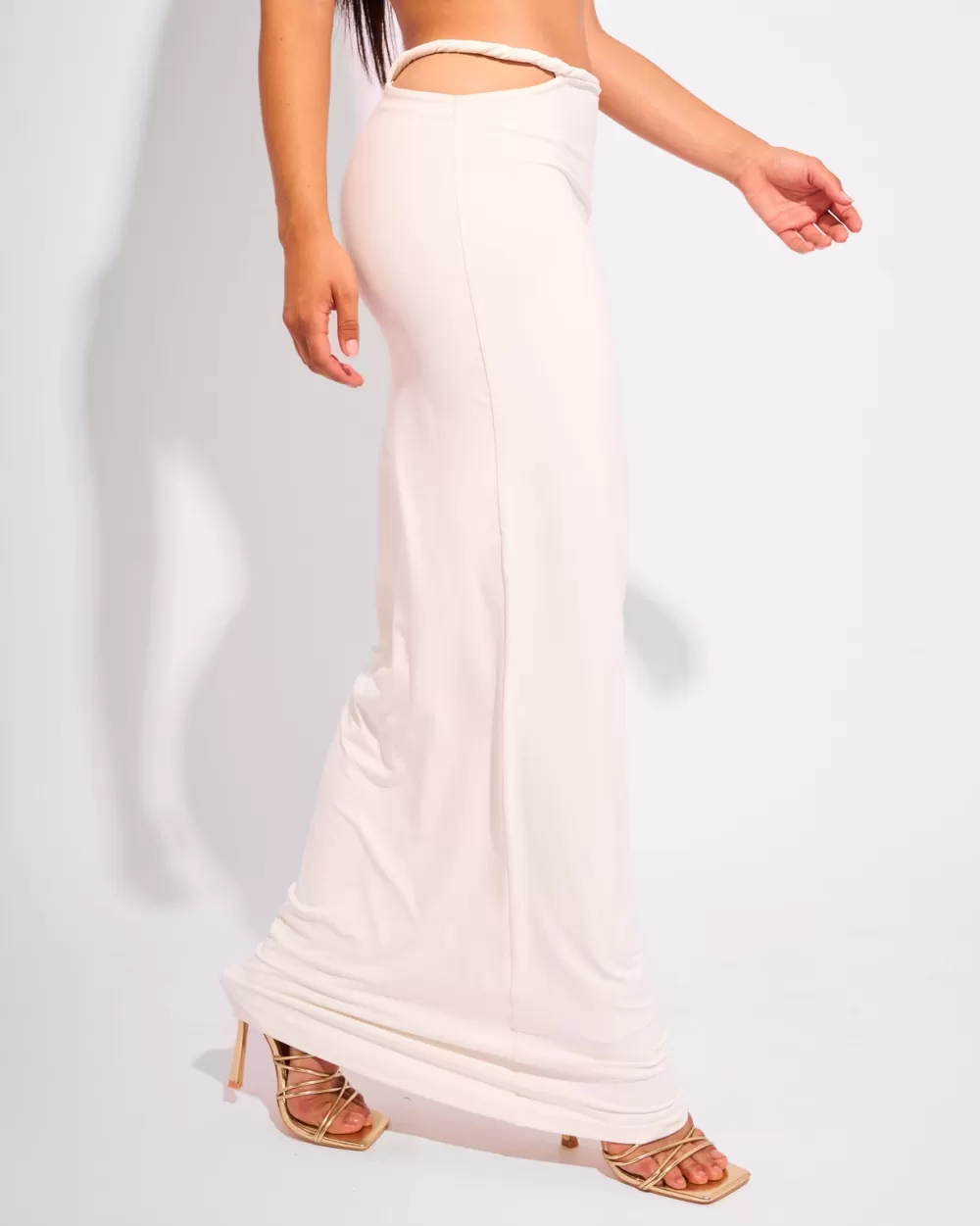 Store Public Desire Slinky Twist Strap Maxi Skirt White Ivory