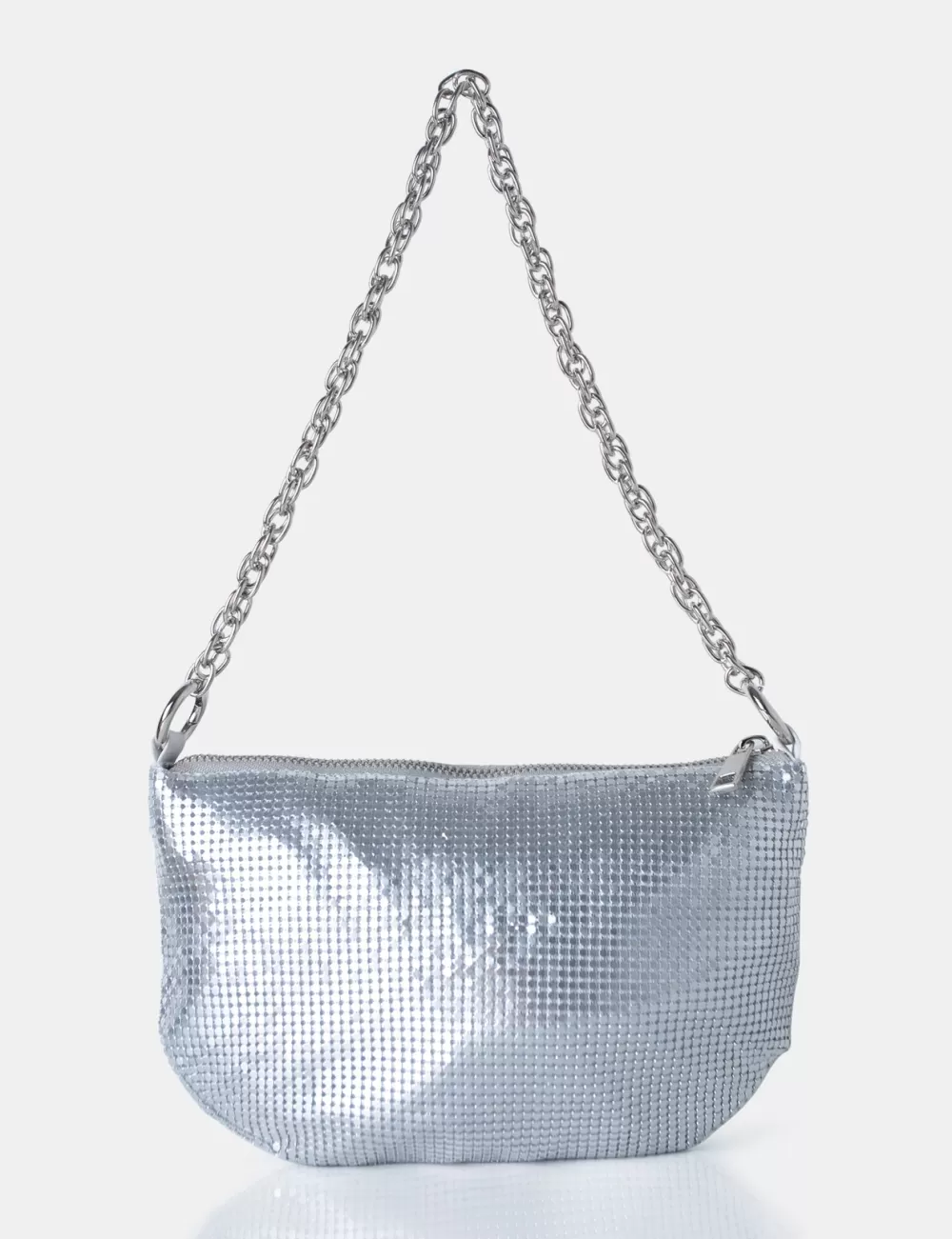 Outlet Public Desire Slouch Diamante Chainmail Baguette Chain Detail Shoulder Bag Silver