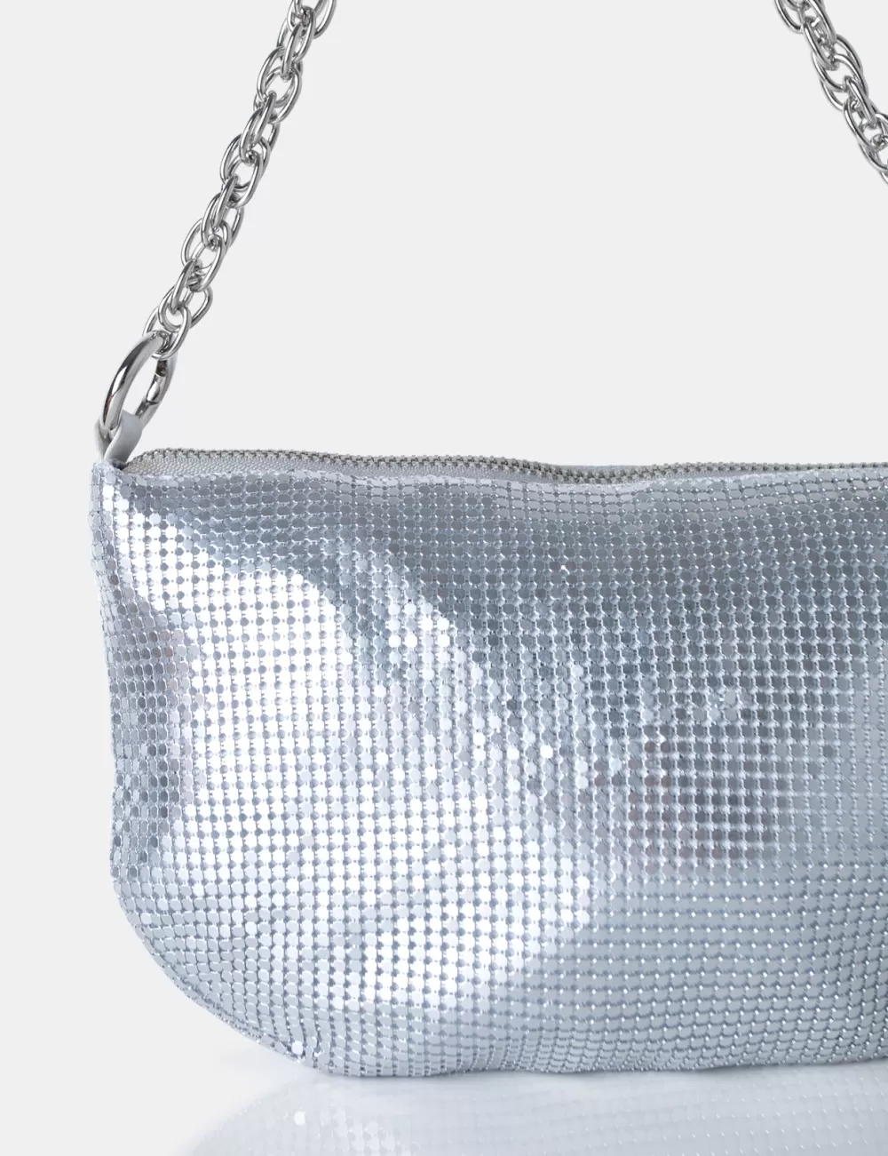 Outlet Public Desire Slouch Diamante Chainmail Baguette Chain Detail Shoulder Bag Silver