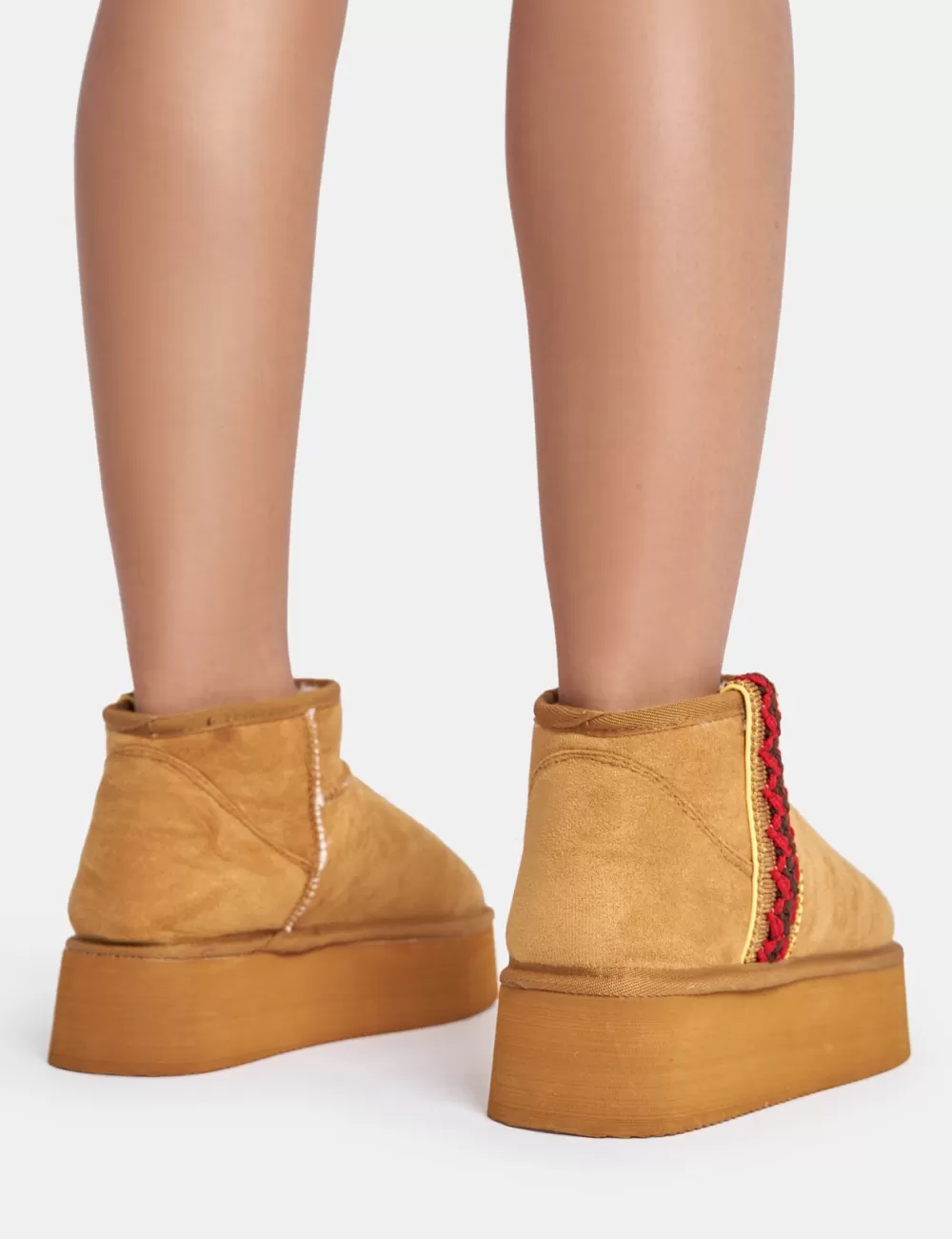 Fashion Public Desire Snowfall Light Chestnut Faux Suede Ultra Mini Ankle Platform Boots Brown