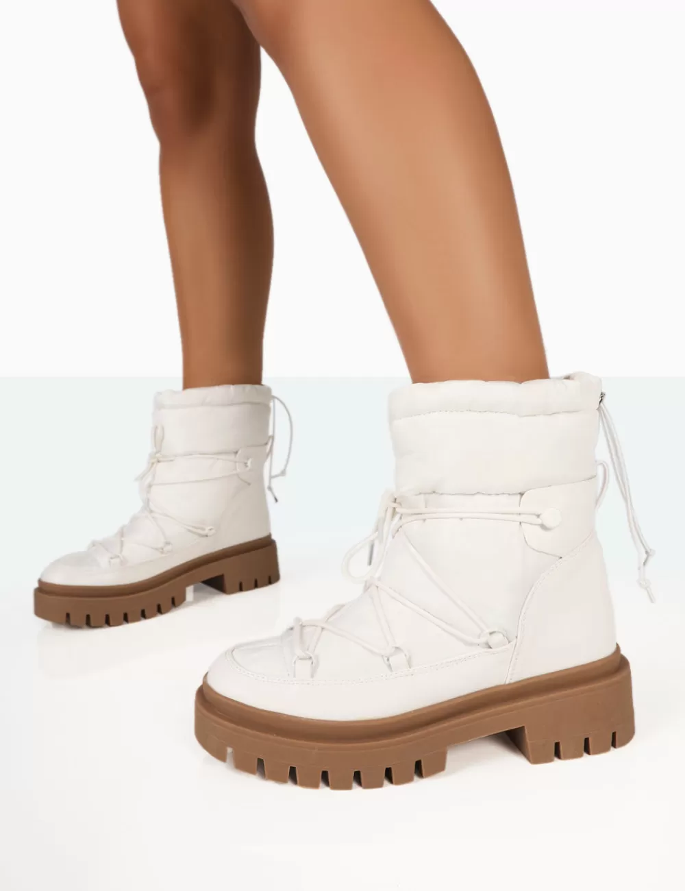 Discount Public Desire Snowy Lace Up Chunky Sole Snow Ankle Boots White