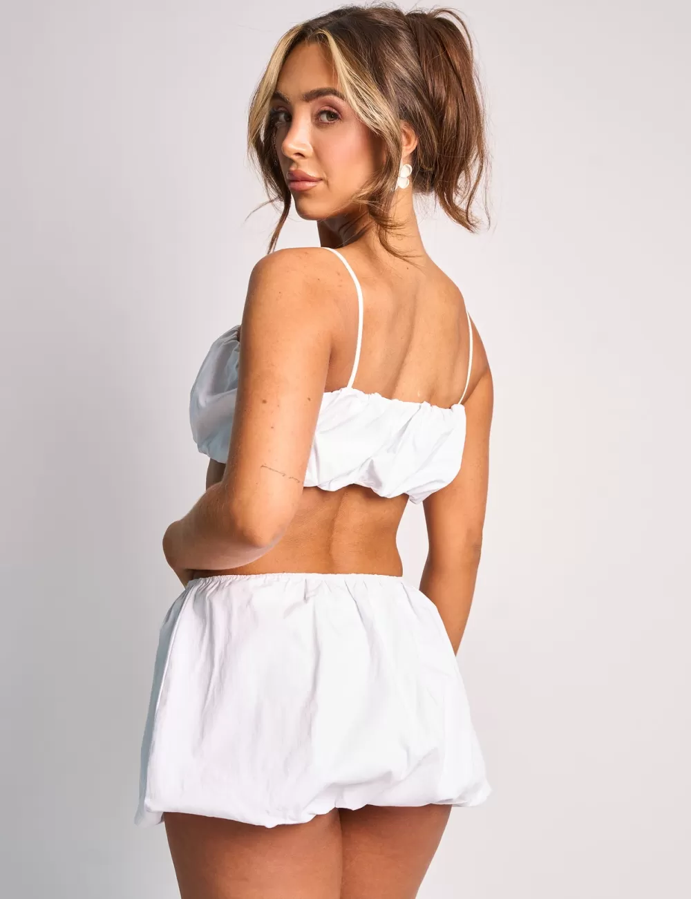 Sale Public Desire Spaghetti Strap Balloon Crop Top Co Ord White