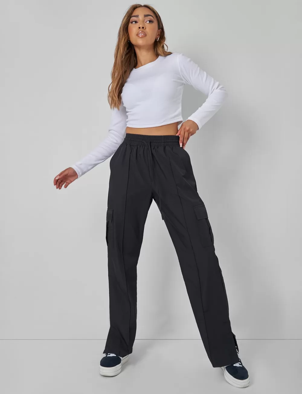 Shop Public Desire Split Hem Cargo Trousers Black