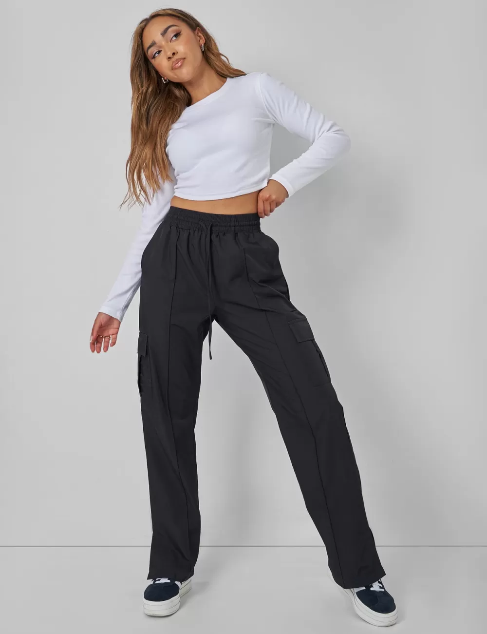 Shop Public Desire Split Hem Cargo Trousers Black