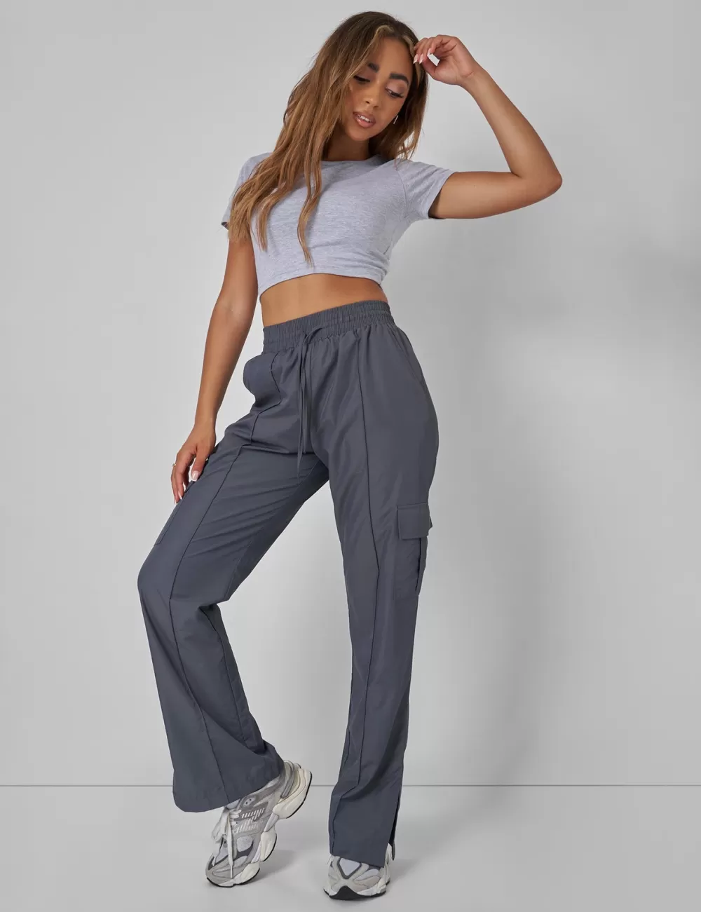 Clearance Public Desire Split Hem Cargo Trousers Grey