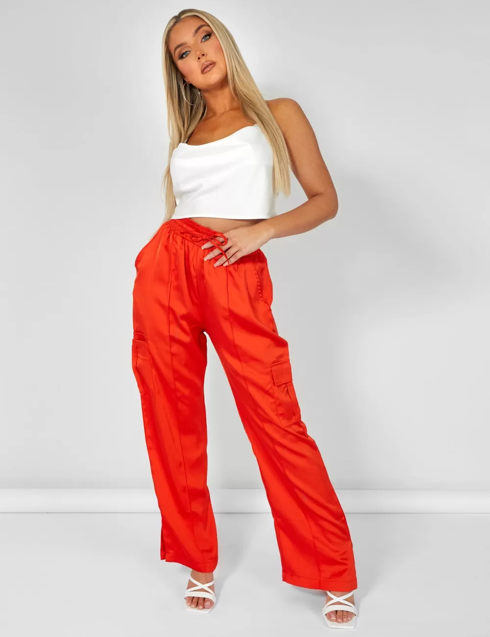 Flash Sale Public Desire Split Hem Satin Elasticated Waist Joggers Red