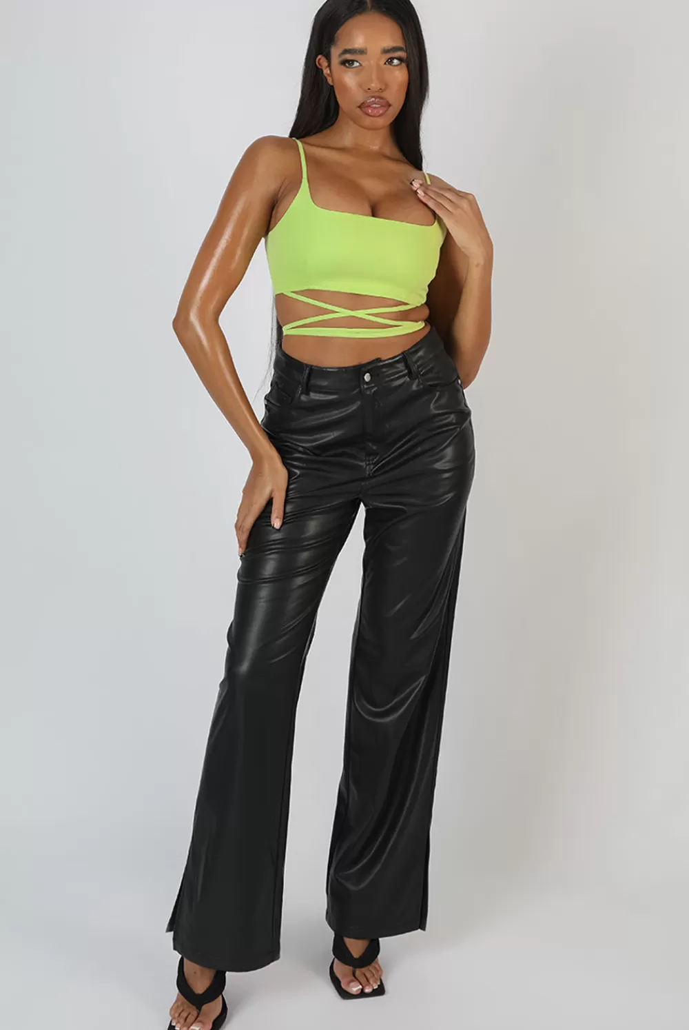 Best Public Desire Strappy Square Neck Crop Top Lime Green