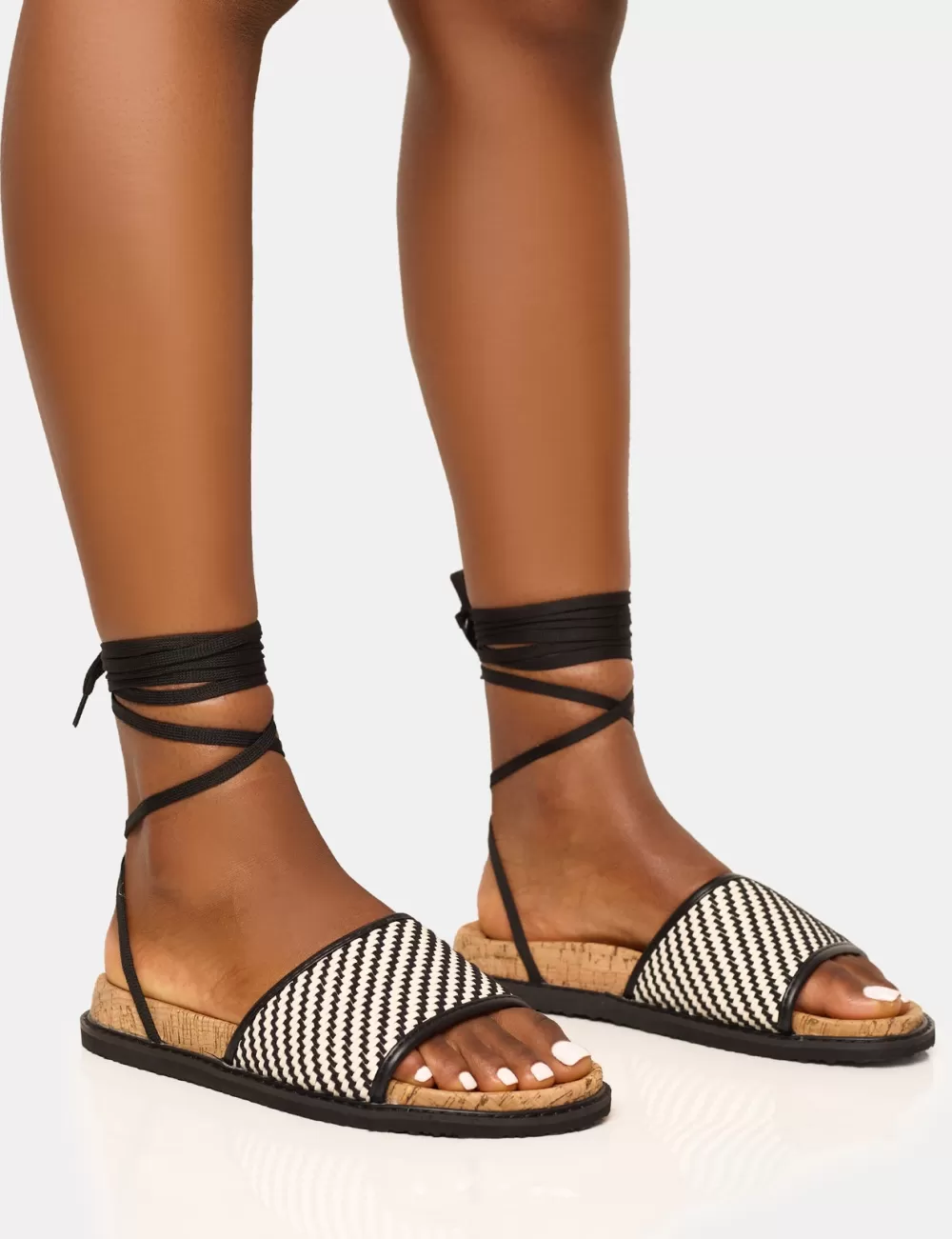 Store Public Desire Super Yacht Patterned Lace Up Sandal Black