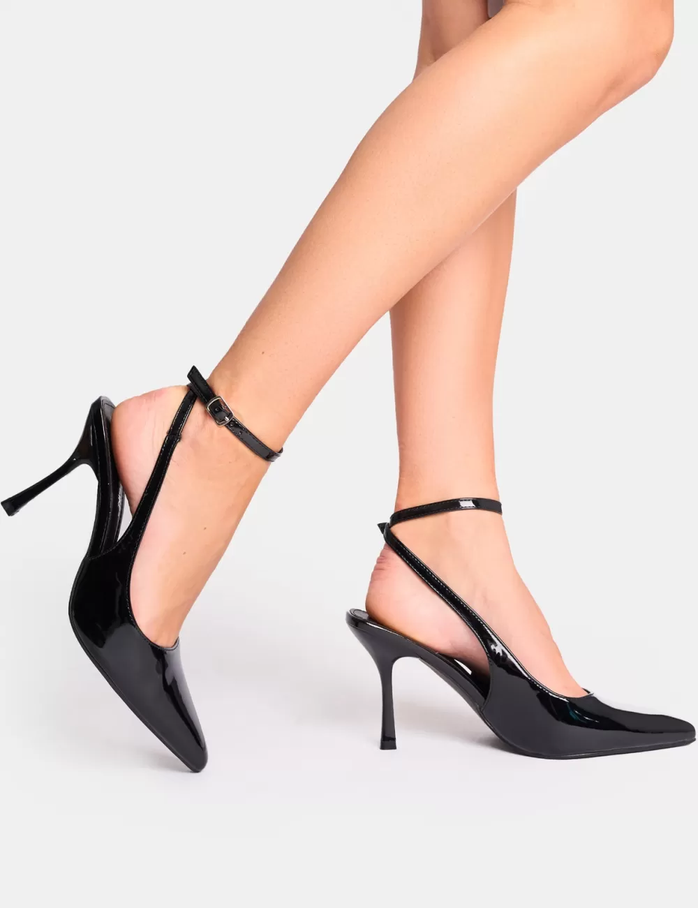 Discount Public Desire Sweet Talk Ankle Strap Court Heels Black