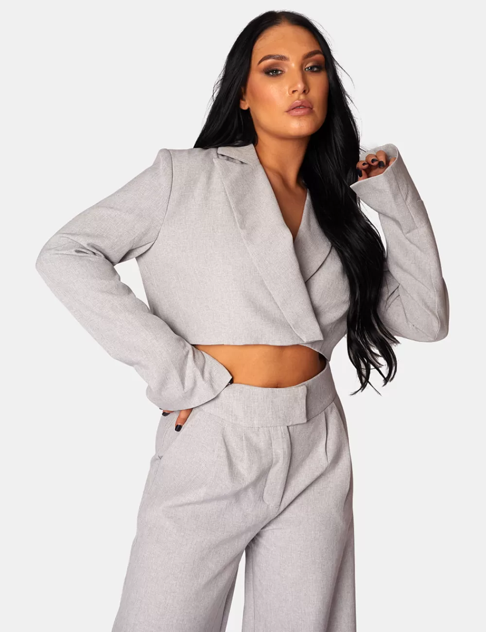 Shop Public Desire Tailored Premium Boxy Cropped Blazer Grey