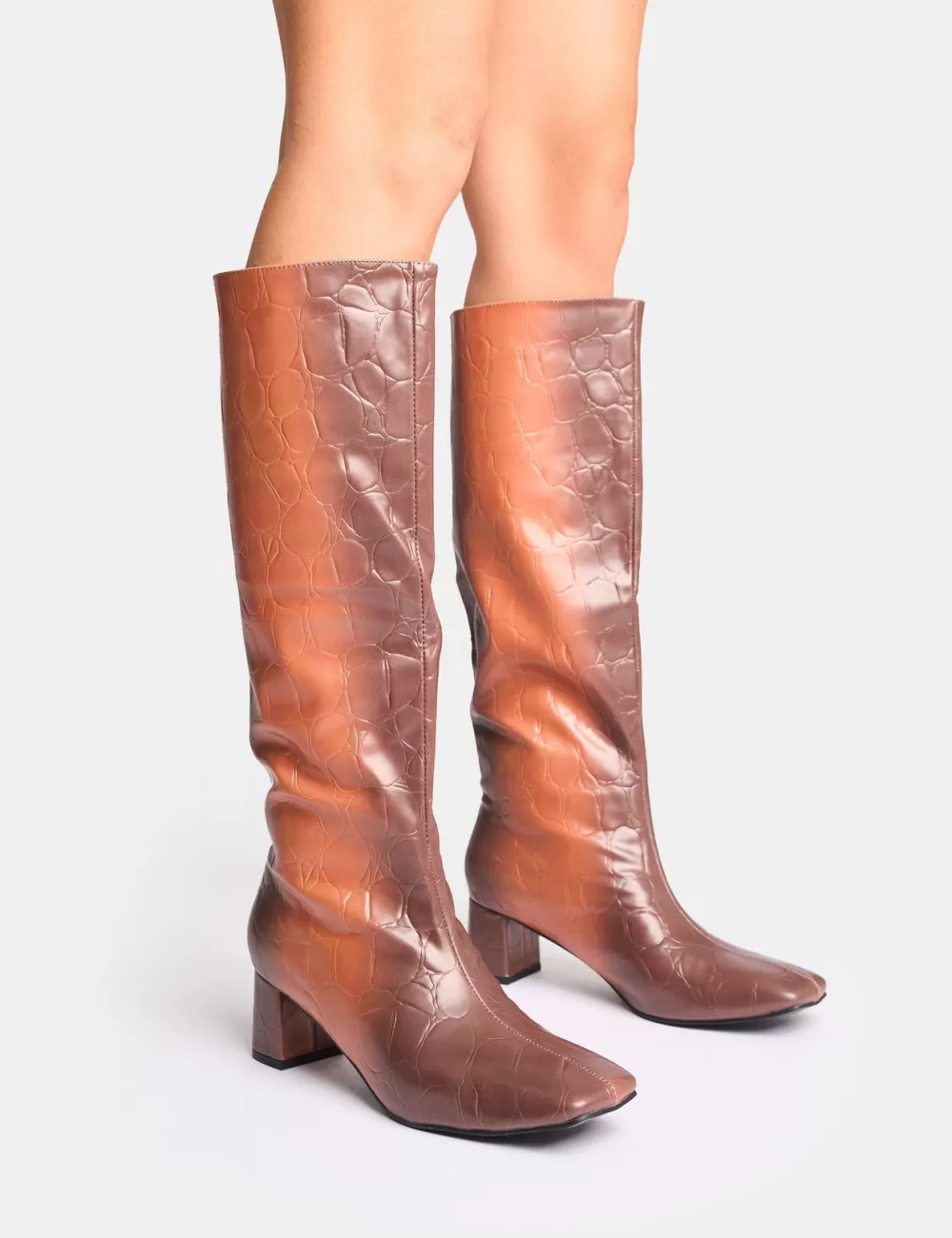 Shop Public Desire Tamira Ombre Block Heel Knee High Boots Brown