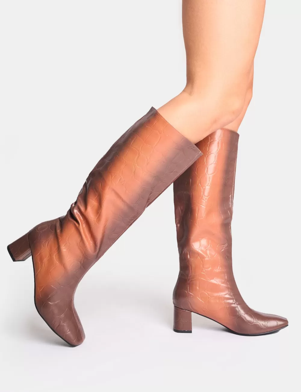 Shop Public Desire Tamira Ombre Block Heel Knee High Boots Brown