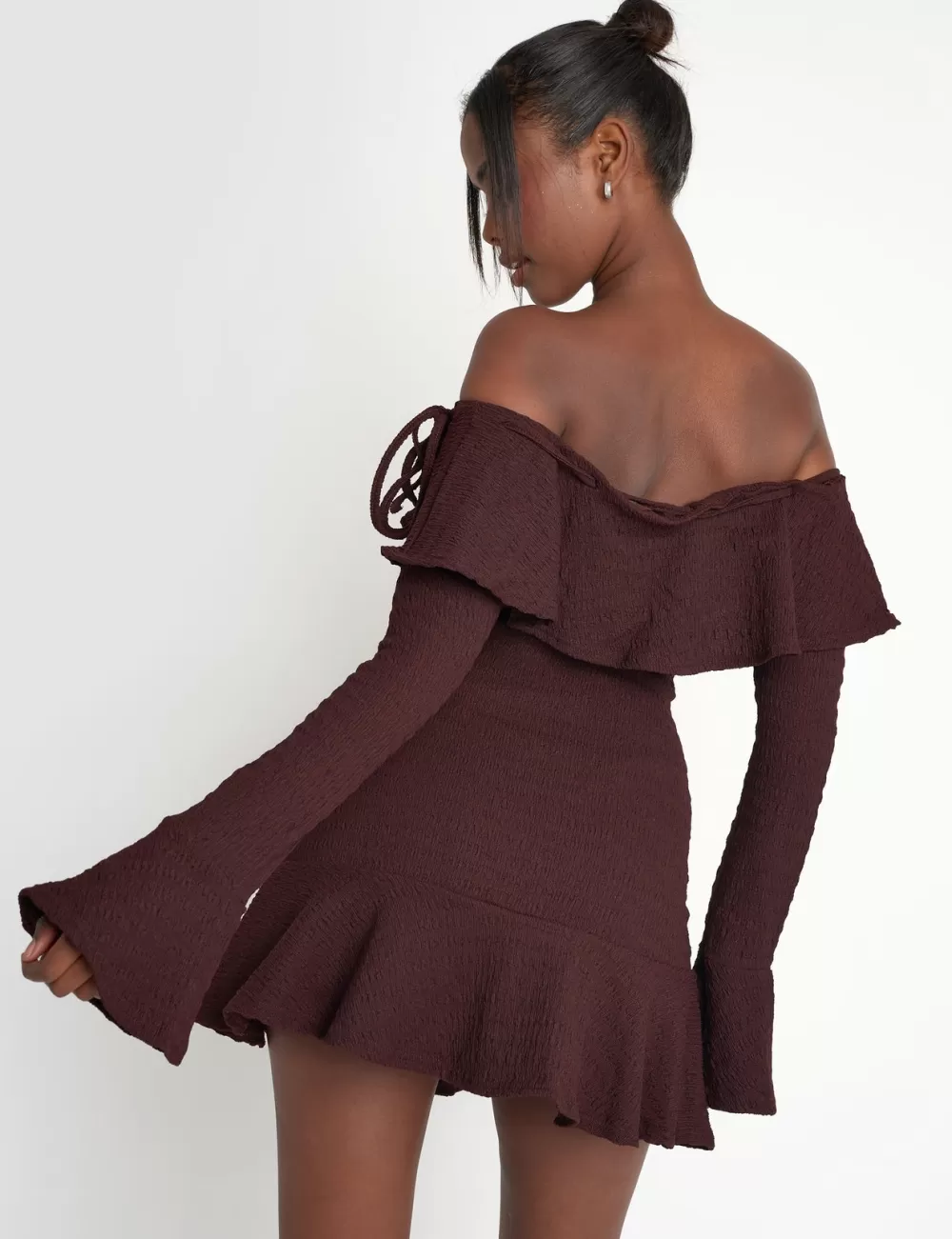 Sale Public Desire Textured Bardot Mini Dress Chocolate White