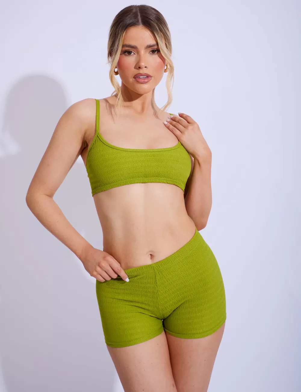 Cheap Public Desire Textured Strappy Cami Crop Top Co-ord Lime